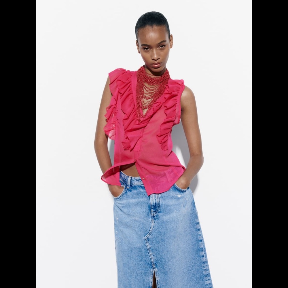 Zara Pink Ruffled Blouse